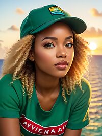 African woman poses at sunset on the beach of Yemaya Reefs Little Corn Island