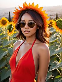 The 25 year old Kenyan girl wears a red halter dress near sunset at Mount of Olives Israel